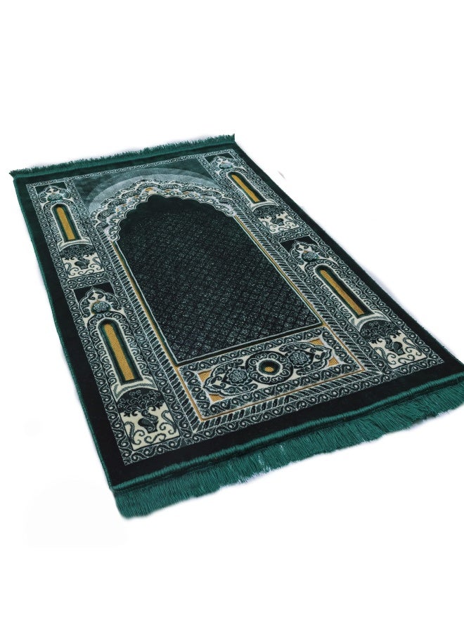 Modefa Modefa Islamic Prayer Rug  Double Plush Large  Wide Velvet Carpet  Traditional Muslim Janamaz Sajada  Thick Turkish Prayer Mat for Men  Women Ramadan or Eid Gift  Floral Mihrab Green  - Image 2
