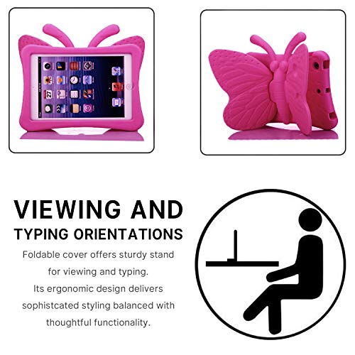 Simicoo iPad 7 8 10.2 Kids Case iPad 9 10.2 3D Cute Butterfly Case for Kids Light Weight EVA Stand Shockproof Rugged Heavy Duty Kids Friendly iPad Cover for Girl iPad 10.2 iPad 7th 8th 9th (Rose) - Image 4