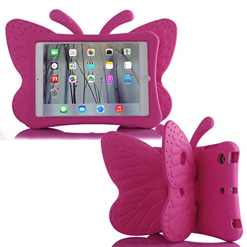 Simicoo iPad 7 8 10.2 Kids Case iPad 9 10.2 3D Cute Butterfly Case for Kids Light Weight EVA Stand Shockproof Rugged Heavy Duty Kids Friendly iPad Cover for Girl iPad 10.2 iPad 7th 8th 9th (Rose) - Image 1