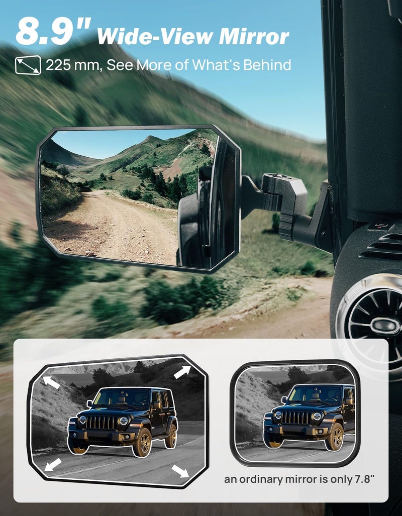 JOYTUTUS مرايا JOYTUTUS Wrangler متوافقة مع Wrangler TJ JK و Unlimited، مرايا جانبية لـ Wrangler 1997-2018، رؤية أوسع بدون اهتزاز أو اهتزاز (محمي ببراءة اختراع)، لا تناسب الأبواب - Image 2