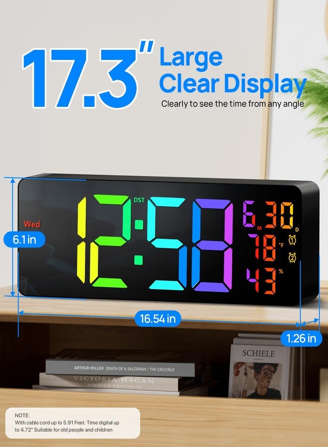 MASHI 17.3" Large Digital Wall Mount Clock, Digital Clock with Remote Control, Alarm, Big LED, RGB Color, DST, Temperature for Living Room Classroom Desk, Bedroom, Decor, Gift for Elderly (RGB) - Image 2