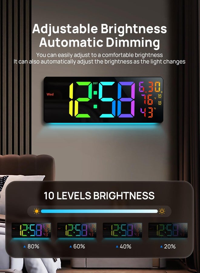 MASHI 17.3" Large Digital Wall Mount Clock, Digital Clock with Remote Control, Alarm, Big LED, RGB Color, DST, Temperature for Living Room Classroom Desk, Bedroom, Decor, Gift for Elderly (RGB) - Image 5