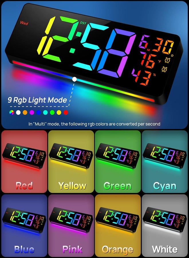 MASHI 17.3" Large Digital Wall Mount Clock, Digital Clock with Remote Control, Alarm, Big LED, RGB Color, DST, Temperature for Living Room Classroom Desk, Bedroom, Decor, Gift for Elderly (RGB) - Image 4