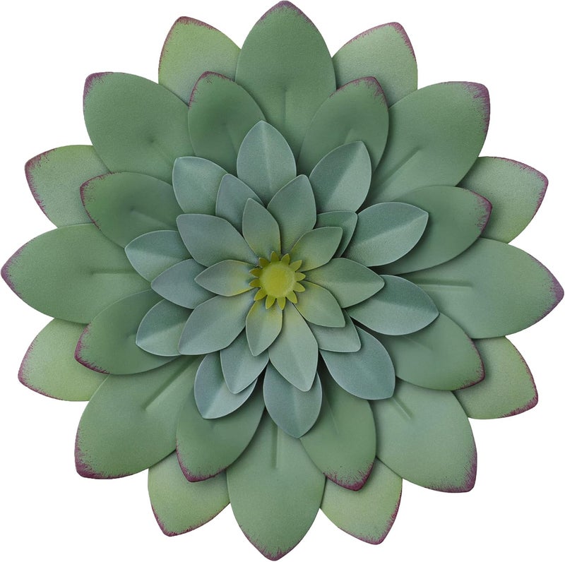 Everydecor Succulent Metal Flowers Wall Decor – Green, Hand Painted, 3D Flower Art Decoration for Living Room, Bedroom, Kitchen, Bathroom - Floral Decor for Indoor & Outdoor Use - Image 1