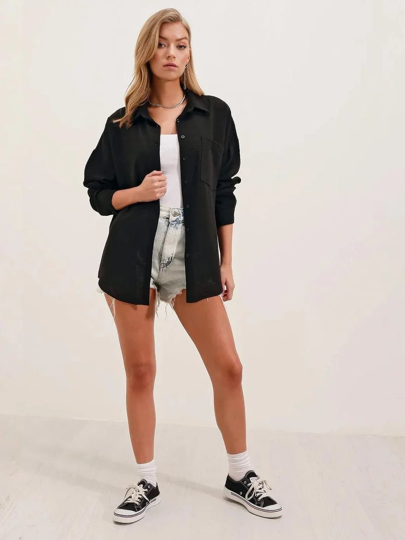 BIG DART BDART Pocket Detailed Linen Blended Basic Shirt