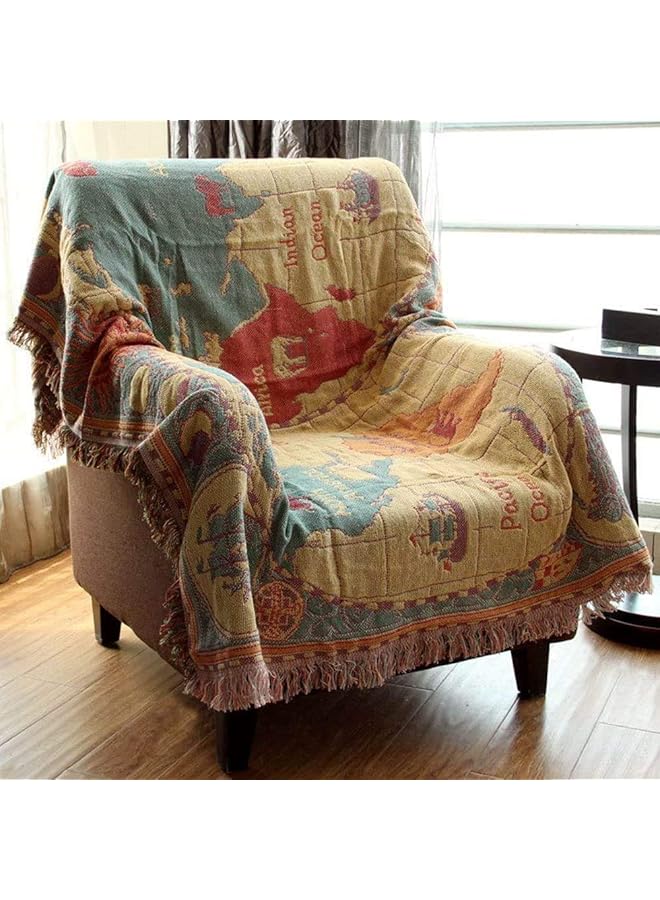 erorex World Map Throw Blanket Reversible Hippie Bohemian Vintage Yellow Red Knitted Large Fringed Cotton Woven Tapestry Colorful Boho Fantasy Rug Sofa Loveseat Chair Recliner Couch Cover S: 51X71 - Image 3