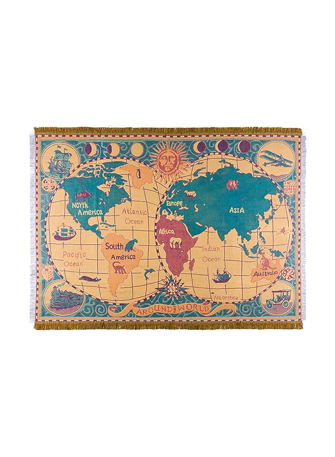 erorex World Map Throw Blanket Reversible Hippie Bohemian Vintage Yellow Red Knitted Large Fringed Cotton Woven Tapestry Colorful Boho Fantasy Rug Sofa Loveseat Chair Recliner Couch Cover S: 51X71 - Image 2