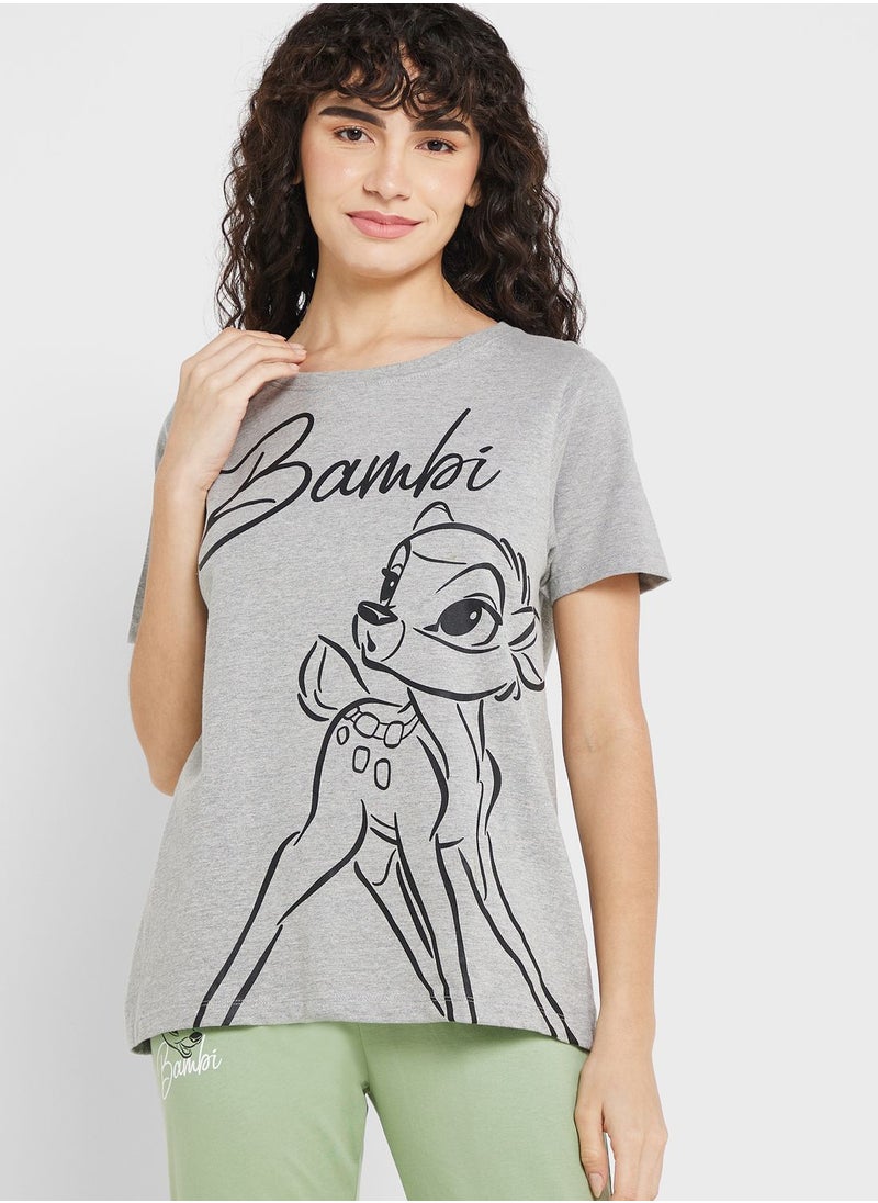 Disney - Crew Neck Graphic T-Shirt & Pyjama Set - Image 1