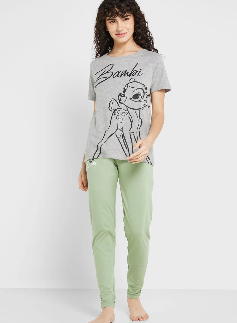 Disney Crew Neck Graphic T-Shirt & Pyjama Set