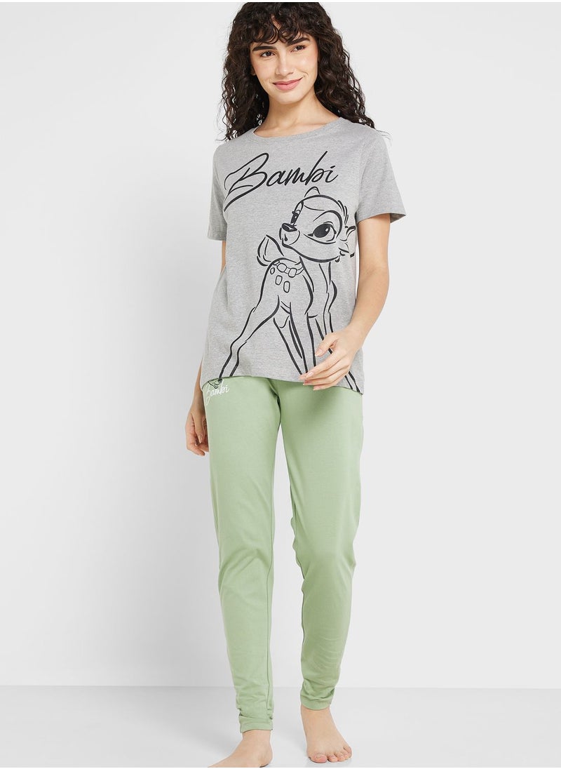 Disney - Crew Neck Graphic T-Shirt & Pyjama Set - Image 1