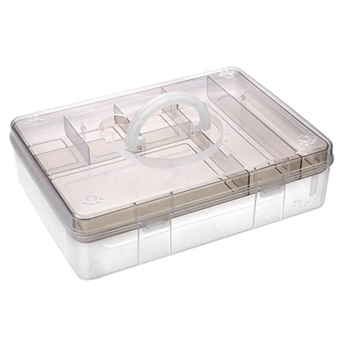 BTSKY 2-Tier Cute Bear Storage Box with Removable Divided Tray Portable Clear Plastic Art Craft Supply Organizer Stackable Home Office Supplies Storage Container for Pens Notes A4 papers etc (Coffee) - Image 1