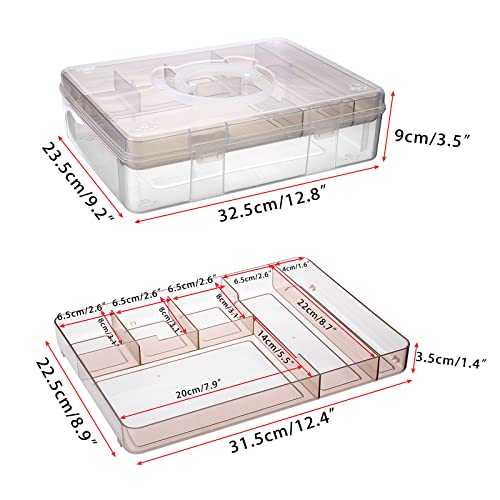 BTSKY 2-Tier Cute Bear Storage Box with Removable Divided Tray Portable Clear Plastic Art Craft Supply Organizer Stackable Home Office Supplies Storage Container for Pens Notes A4 papers etc (Coffee) - Image 3