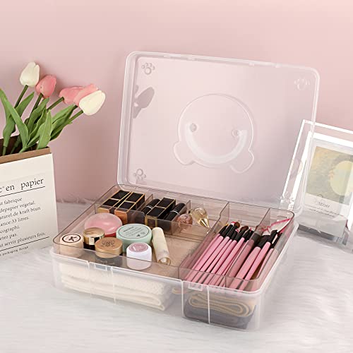 BTSKY 2-Tier Cute Bear Storage Box with Removable Divided Tray Portable Clear Plastic Art Craft Supply Organizer Stackable Home Office Supplies Storage Container for Pens Notes A4 papers etc (Coffee) - Image 5