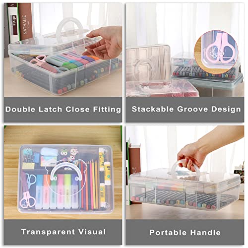 BTSKY 2-Tier Cute Bear Storage Box with Removable Divided Tray Portable Clear Plastic Art Craft Supply Organizer Stackable Home Office Supplies Storage Container for Pens Notes A4 papers etc (Coffee) - Image 4