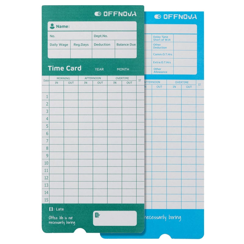 OFFNOVA Thermal Time Cards, Double-Sided Monthly Time Cards for IN/OUT Time Clock, Pack of 50 - Image 1