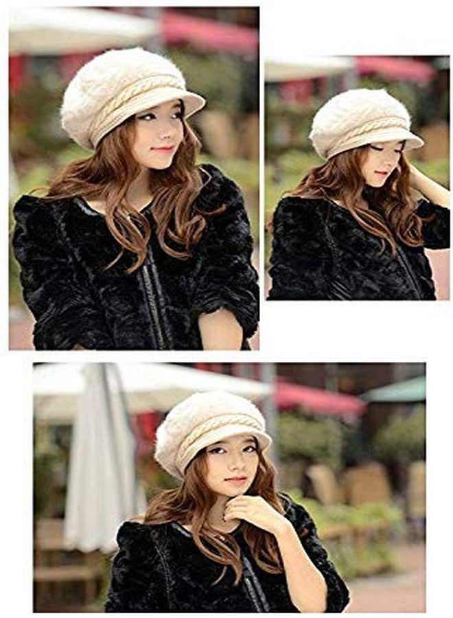 Krystle Faux Fur Visor Beanie Cap for Women|Girls (Creamy, Free Size) - Image 4