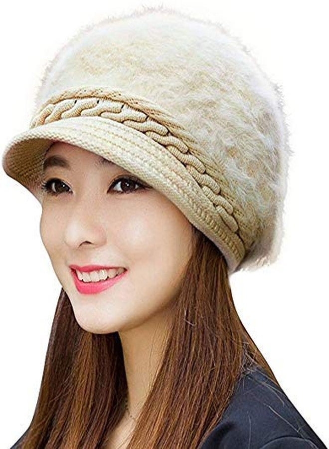 Krystle Faux Fur Visor Beanie Cap for Women|Girls (Creamy, Free Size) - Image 1
