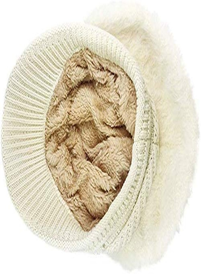 Krystle Faux Fur Visor Beanie Cap for Women|Girls (Creamy, Free Size) - Image 2