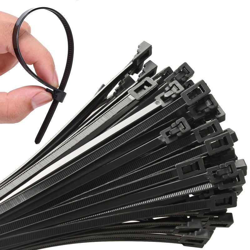 VTECHOLOGY 100Pcs Heavy Duty Industrial Zip Toes Releasable 8 Inch Black Tie Wraps Adjustable Tie wrap Reusable Zip Toes Tie Straps For Garden Plant Secure Vine, Home Office Use - Image 1