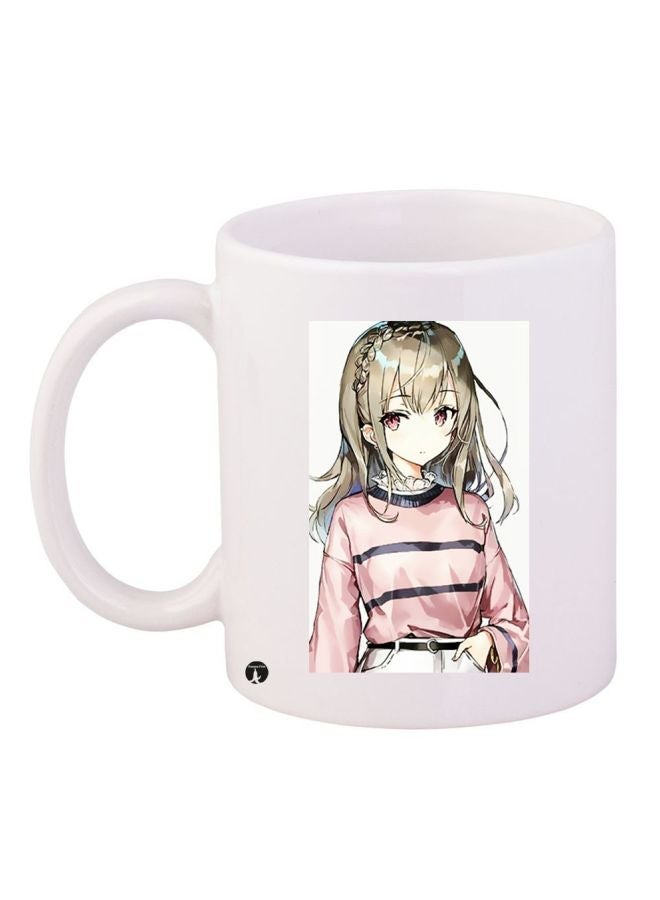 Cartoon Girl Printed Coffee Mug White/Pink/Black 11ounce