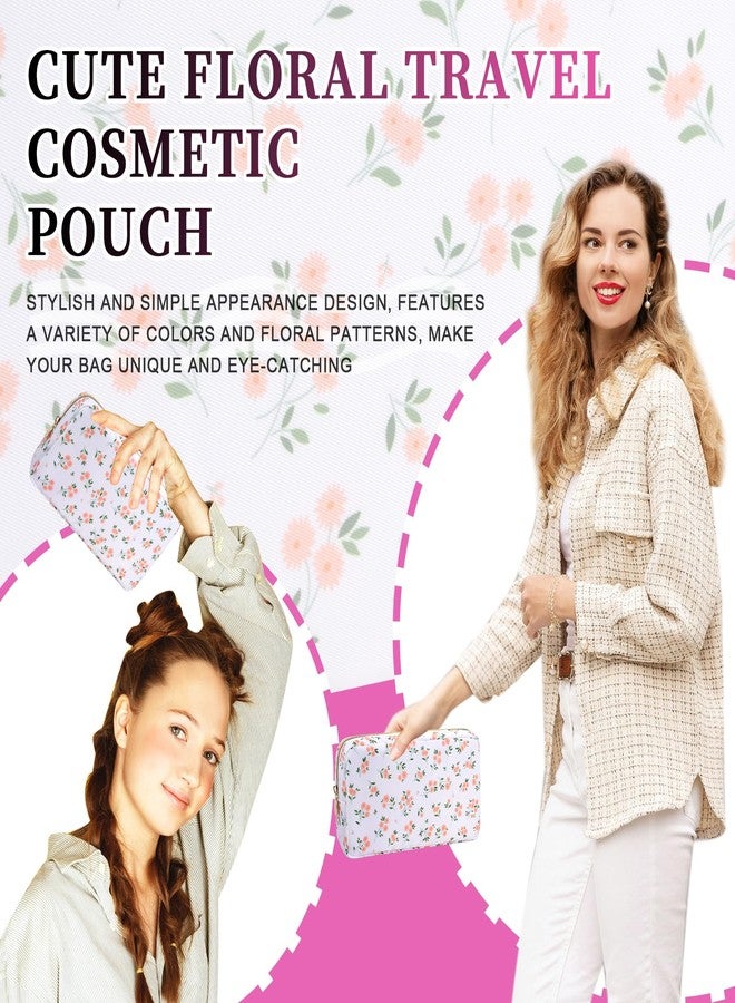 Iqimott Floral Nylon Small Makeup Bag Cosmetic Zipper Pouch, Cute Preppy Cosmetic Bag Make Up Pouch Purse, Waterproof Travel Toiletry Bag Coin Purse Storage Organizer Bag for Women Girls(Pink Flower) - Image 5