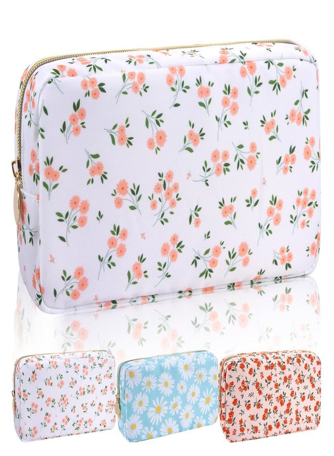 Iqimott Floral Nylon Small Makeup Bag Cosmetic Zipper Pouch, Cute Preppy Cosmetic Bag Make Up Pouch Purse, Waterproof Travel Toiletry Bag Coin Purse Storage Organizer Bag for Women Girls(Pink Flower) - Image 1