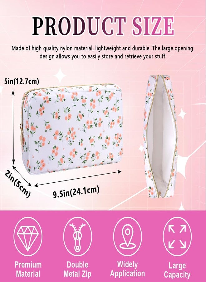 Iqimott Floral Nylon Small Makeup Bag Cosmetic Zipper Pouch, Cute Preppy Cosmetic Bag Make Up Pouch Purse, Waterproof Travel Toiletry Bag Coin Purse Storage Organizer Bag for Women Girls(Pink Flower) - Image 2