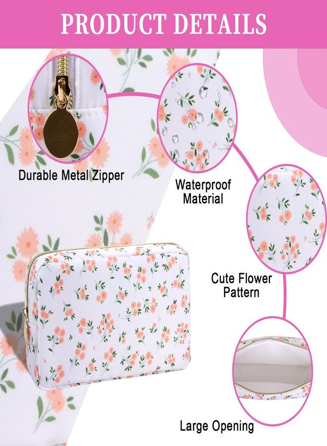 Iqimott Floral Nylon Small Makeup Bag Cosmetic Zipper Pouch, Cute Preppy Cosmetic Bag Make Up Pouch Purse, Waterproof Travel Toiletry Bag Coin Purse Storage Organizer Bag for Women Girls(Pink Flower) - Image 3