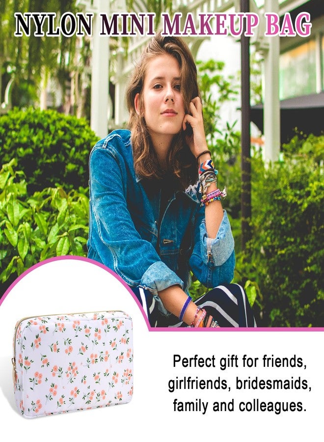 Iqimott Floral Nylon Small Makeup Bag Cosmetic Zipper Pouch, Cute Preppy Cosmetic Bag Make Up Pouch Purse, Waterproof Travel Toiletry Bag Coin Purse Storage Organizer Bag for Women Girls(Pink Flower) - Image 4