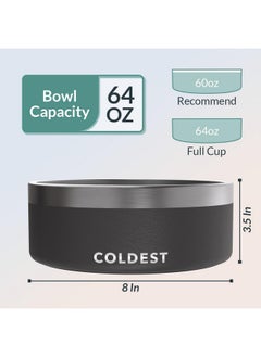 THE COLDEST WATER Coldest Dog Bowl - Anti Rust Metal & Non Slip Dog Bowls Large, Spill Proof Heavy Duty 3 Layers Insulated Dog Bowl - Food and Water Bowl for Dogs, Cats & Pets, Dishwasher Safe (64 oz, Stealth Black)  - Image 4