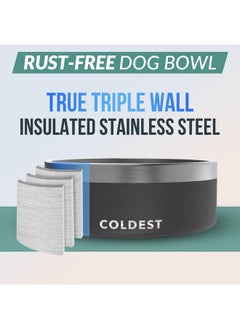 THE COLDEST WATER Coldest Dog Bowl - Anti Rust Metal & Non Slip Dog Bowls Large, Spill Proof Heavy Duty 3 Layers Insulated Dog Bowl - Food and Water Bowl for Dogs, Cats & Pets, Dishwasher Safe (64 oz, Stealth Black)  - Image 3