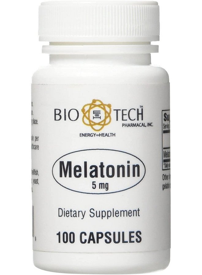 Bio-Tech Pharmacal Melatonin (5 mg), 100 Capsules - All-Natural Supplement - Support Sleep, Cardiovascular, Immune, & Bone Health - No Dairy, Fish, Gluten, Peanut, Shellfish, GMOS, & Soy - No - Image 1