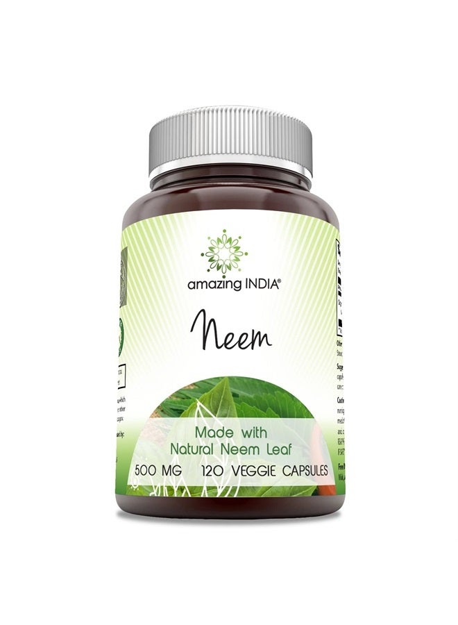 Amazing India Neem(Made with Organic Neem Leaf)500 mg 120 Veggie Capsules (Non-GMO,Gluten Free) Raw, Vegetarian-Plant-Based Nutritionâ€“Promotes Blood Purification,Healthy Immunity&Healthy Skin - Image 1