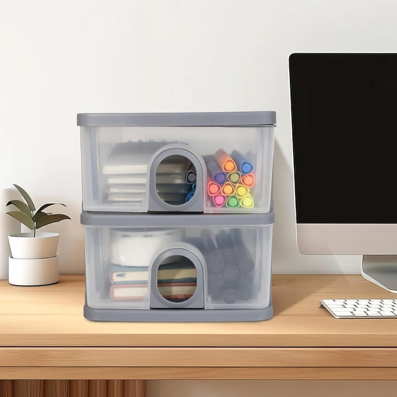Azonee 2 Pcs Desktop Storage Drawers, Desk Organizer with Drawers, Plastic Office Stationery Supplies Organizers, for Crafts, Accessories, Stationeries, Office Supplies, Pens - Image 2