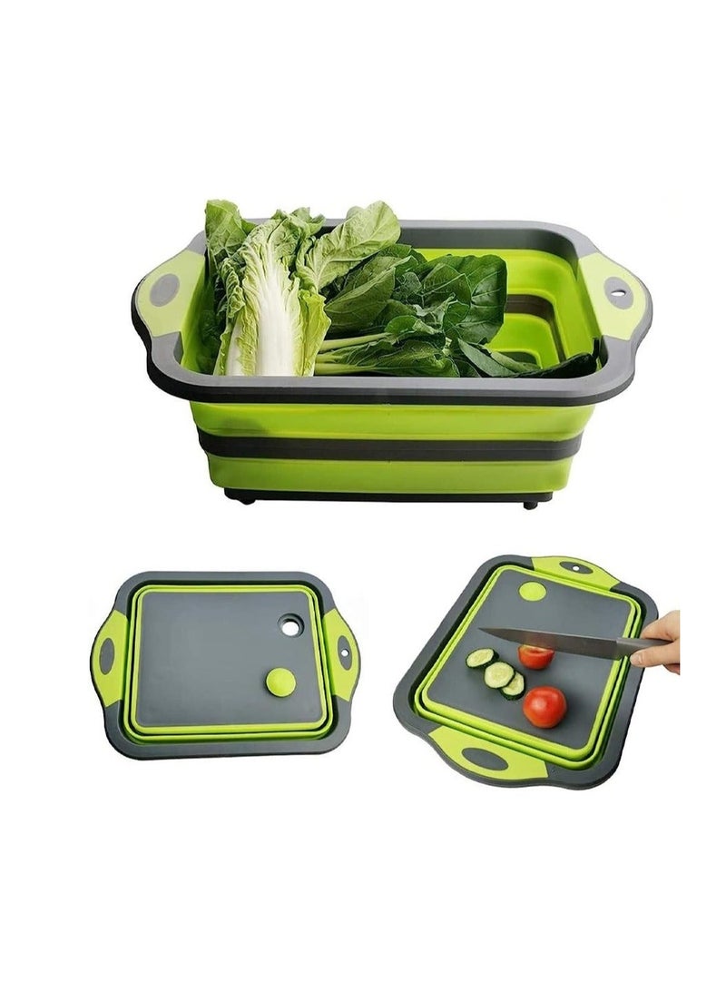 Extra Multi-Functional Foldable Vegetable Washing Cutting Board EX- 83995 - Green - Image 1