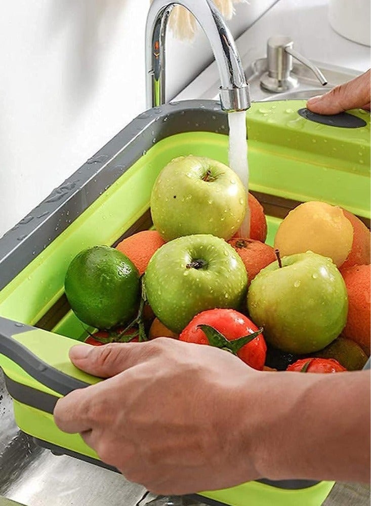 Extra Multi-Functional Foldable Vegetable Washing Cutting Board EX- 83995 - Green - Image 4