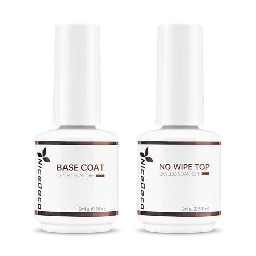 Nicedeco Hema Free No Wipe Gel Top Coat and Base Coat Set 2 Pcs 15ml Low Odor Cruelty Free Vegan Gel Nail Polish Glossy Shine Long Lasting Gel Base Top Coat - Image 1