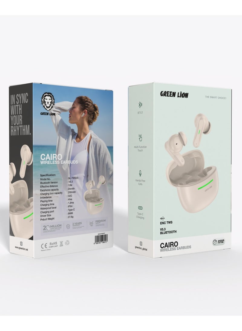 GREEN LION - Cairo Wireless Earbuds/Multi-Function Touch/Playing Time:4Hours/Bluetooth V5.3- Desert Titanium - Image 1