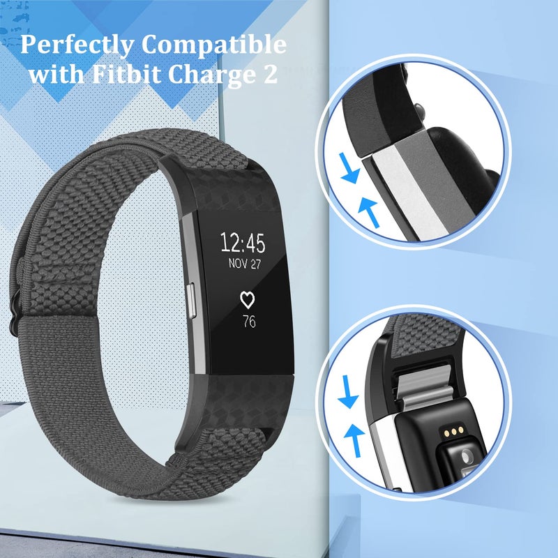 TumpCez أشرطة مطاطية TumpCez متوافقة مع سوار Fitbit Charge 2، حزام بديل ناعم قابل للتعديل من النايلون المرن للنساء والرجال في Fitbit Charge 2 - Image 2