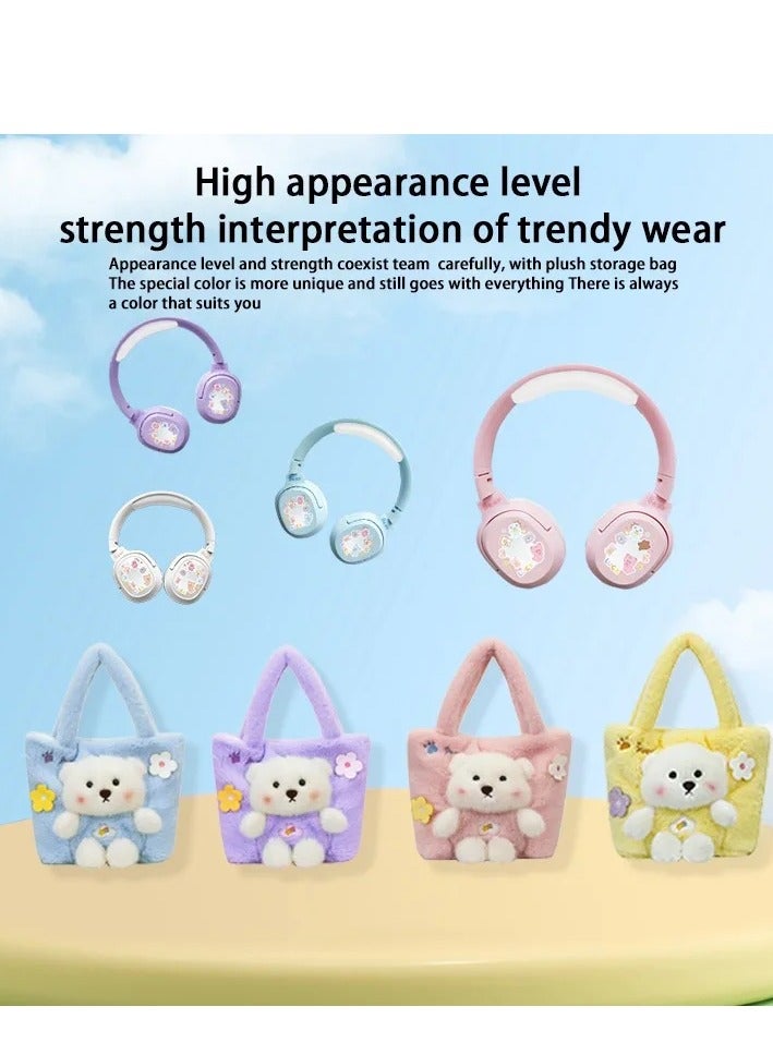Bear Wireless Bluetooth Headphones High-Fidelity Sound Wireless Bluetooth Headset with Cute Bags High-Quality Memory Card Blue - Image 4