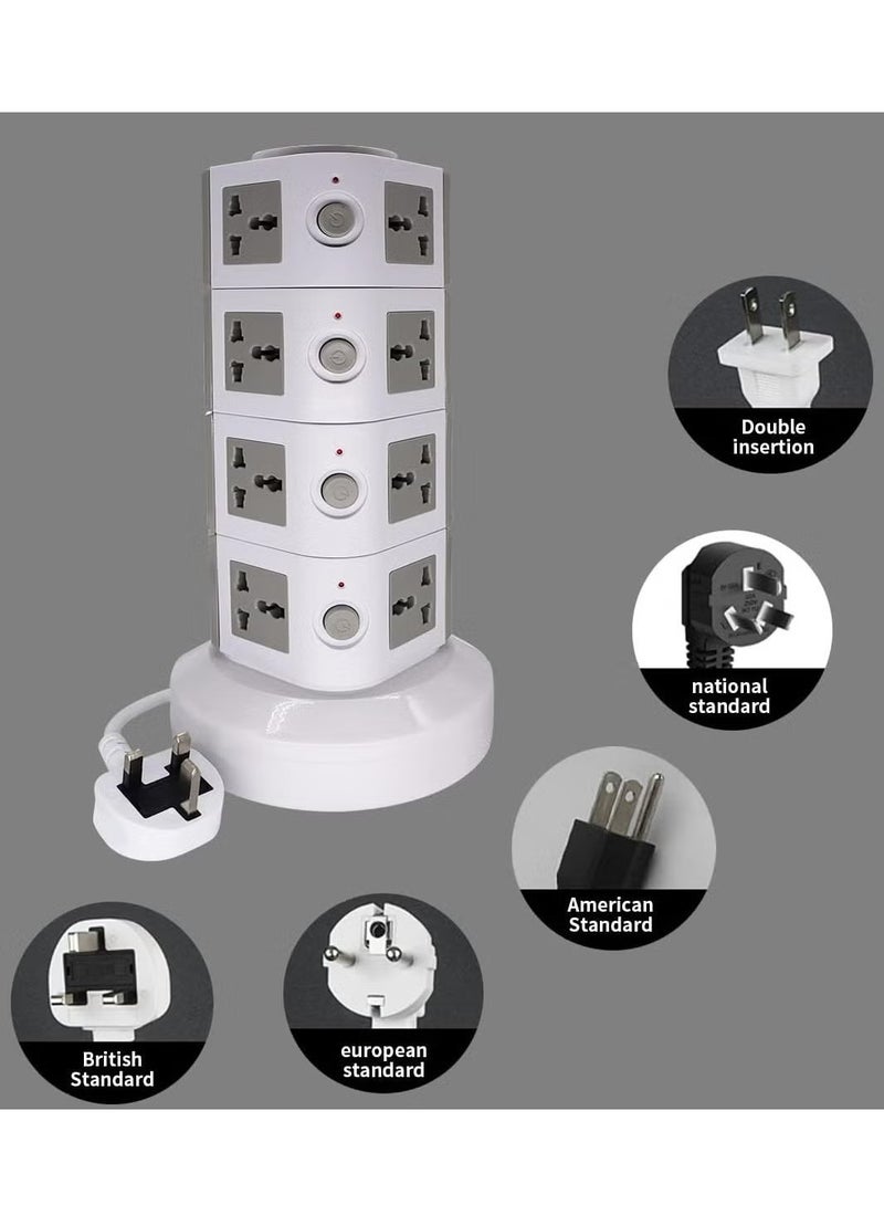 ELTRAZONE Universal Vertical Tower Power Strip – Multi-Socket (110V-250V) with 2 USB Ports, Surge Protector Charging Station, 4-Layer Design, Ideal for Global Use  - Image 5