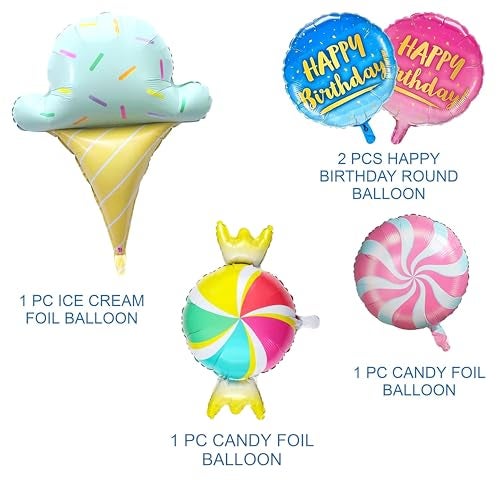 TOYXE Toffee Candy Softy Ice Cream Theme Happy Birthday Foil Balloons Set of 5 Pcs - Image 2