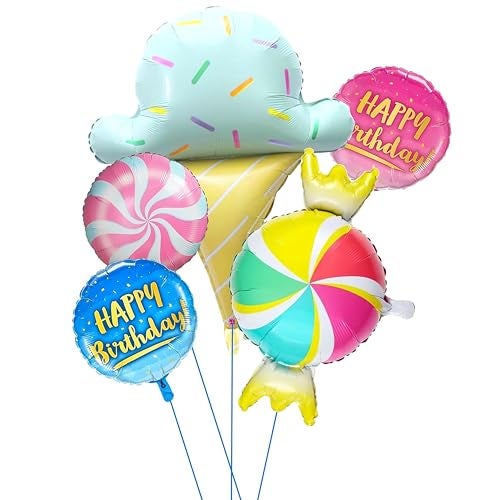 TOYXE Toffee Candy Softy Ice Cream Theme Happy Birthday Foil Balloons Set of 5 Pcs - Image 1