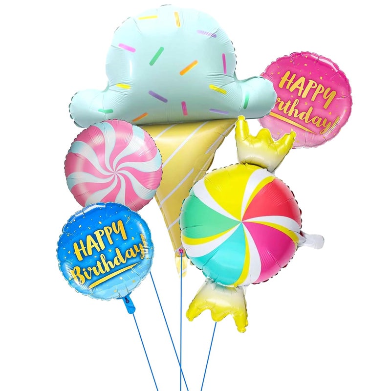 TOYXE Toffee Candy Softy Ice Cream Theme Happy Birthday Foil Balloons Set of 5 Pcs - Image 5