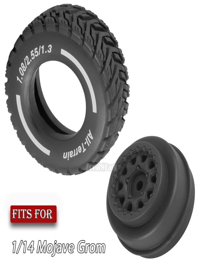 BRCatWPark RC Wheel Tires for 1/14 Mojave Grom,RC Drift Off Road Buggy Rally Truck Wheels and Tires,4PCS Wheels Rims and Rubber Tires Soft Tires,Black - Image 2
