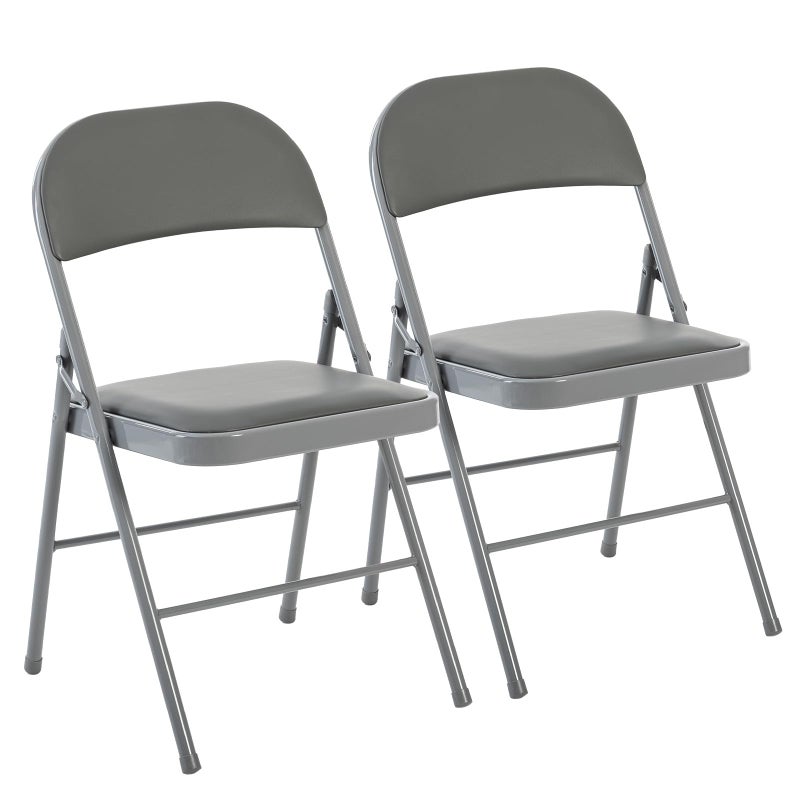 DUMOS 2 Pack Folding Chairs with Padded Cushion and Back - PU Leather Stackable Portable Dining Chairs Set, for Home and Office, Conference, Wedding, Party, Patio, Garden, for Indoor Outdoor, Grey - Image 1