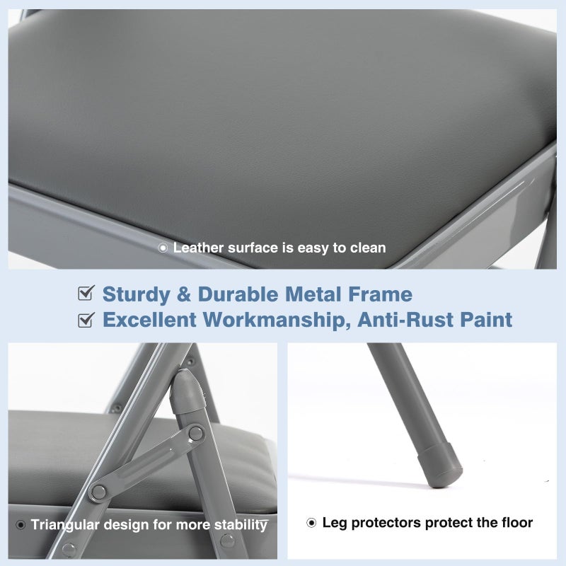 DUMOS 2 Pack Folding Chairs with Padded Cushion and Back - PU Leather Stackable Portable Dining Chairs Set, for Home and Office, Conference, Wedding, Party, Patio, Garden, for Indoor Outdoor, Grey - Image 2