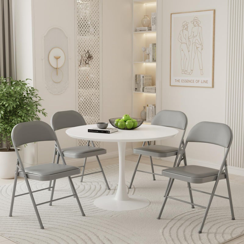 DUMOS 2 Pack Folding Chairs with Padded Cushion and Back - PU Leather Stackable Portable Dining Chairs Set, for Home and Office, Conference, Wedding, Party, Patio, Garden, for Indoor Outdoor, Grey - Image 4