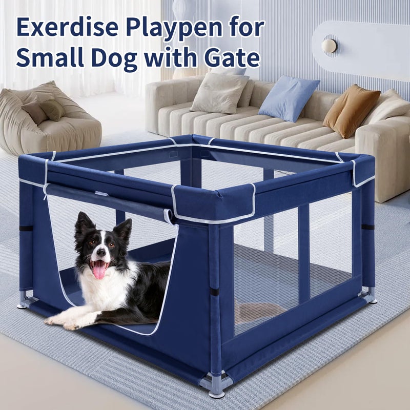 Zikopomi Puppy Playpen Indoor for Dog Small Pets, Dog Playpen 42x42 x25 inch, Dog Play Pen Indoors with Gate, Oxford Fabric Pet Exercise pens for Puppy, Anti-Tipping Dog Enclosure with Zipper Door - Image 2