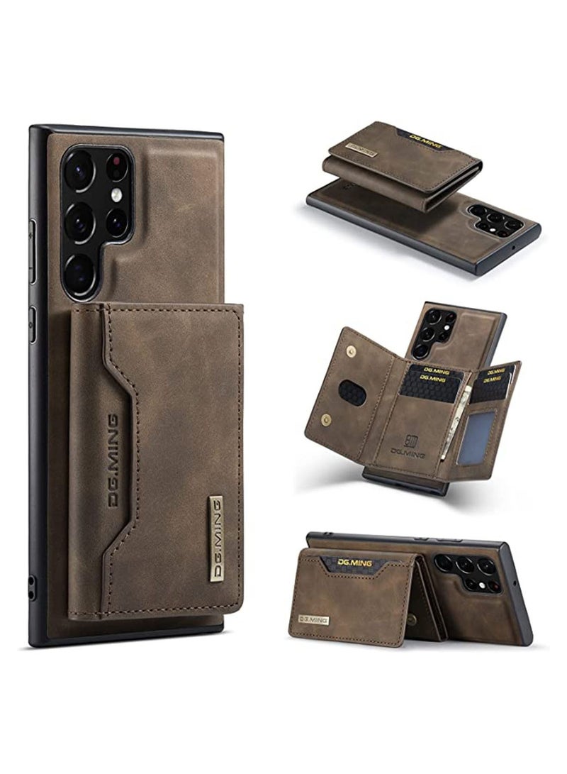 DGMING Protector for Samsung Galaxy S23 Ultra Wallet Case 2 in 1 Detachable Leather Wallet Back Cover Magnetic Wallet Protective Guard Shell with Stand Card Holder Coffee - Image 1